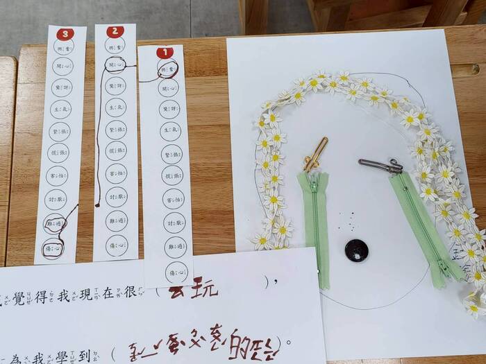 教師引導學生透過創作活動感受自己在課堂裡的心情變化